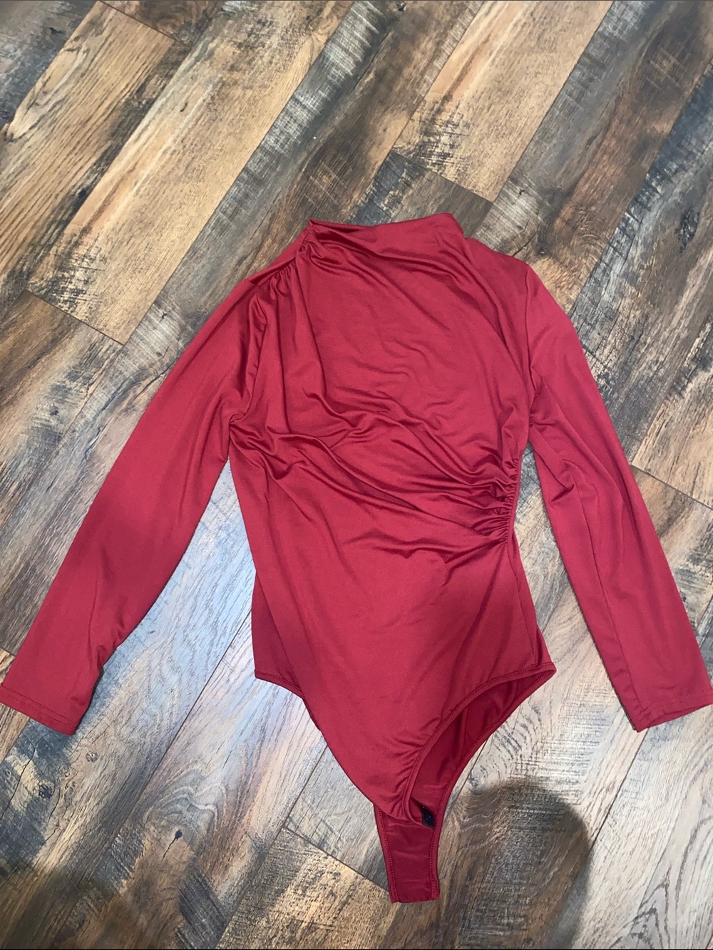 Ruched Long Sleeve Burgundy Bodysuit
